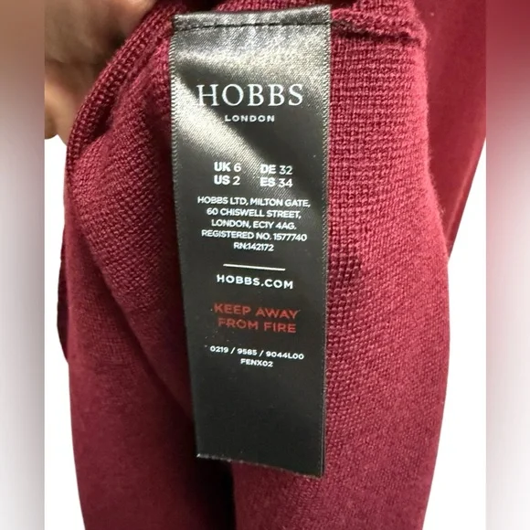 HOBBS LONDON Women’s Burgandy Three Quarter Sleeve Louise Dress - Size 2 - Picture 5 of 8